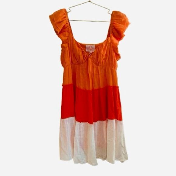 Victoria Dunn Orange and White Colorblock Dress - Picture 7 of 7